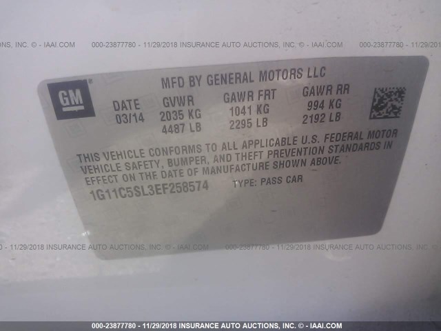 1G11C5SL3EF258574 - 2014 CHEVROLET MALIBU 1LT 白色 照片 9