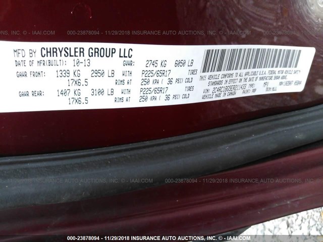 2C4RC1BG5ER211433 - 2014 CHRYSLER TOWN & COUNTRY TOURING RED photo 9