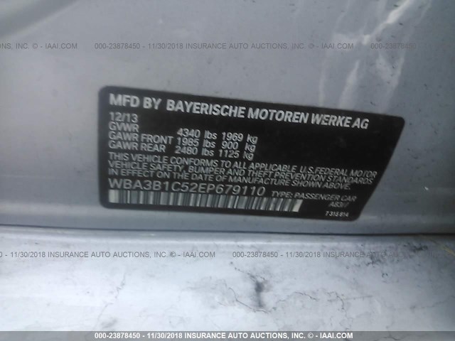 WBA3B1C52EP679110 - 2014 BMW 320 I SILVER photo 9