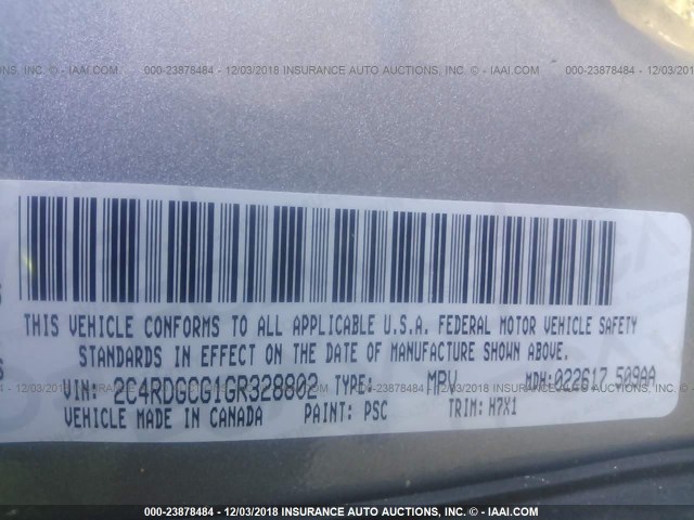 2C4RDGCG1GR328802 - 2016 DODGE GRAND CARAVAN SXT SILVER photo 9