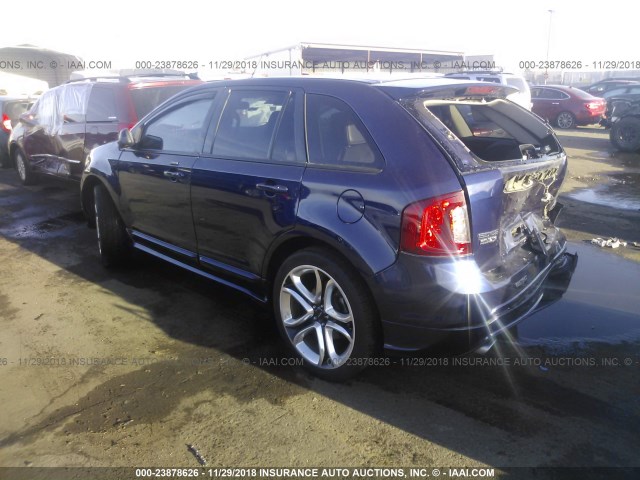 2FMDK4AK9BBB51628 - 2011 FORD EDGE SPORT BLUE photo 3