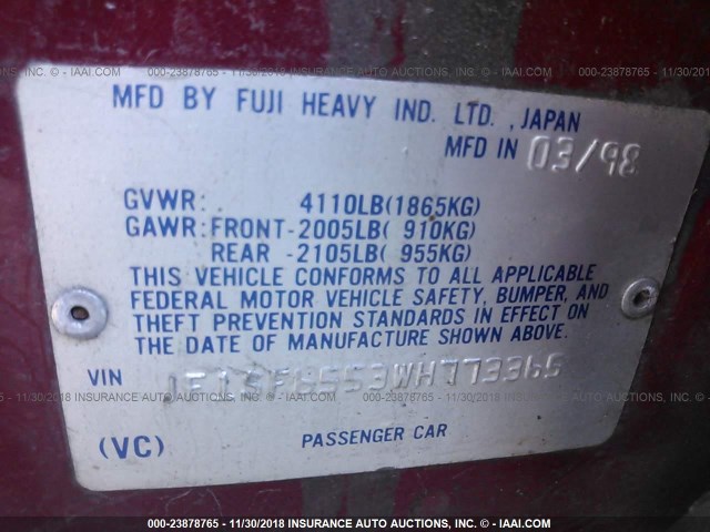 JF1SF6553WH773365 - 1998 SUBARU FORESTER S RED photo 9