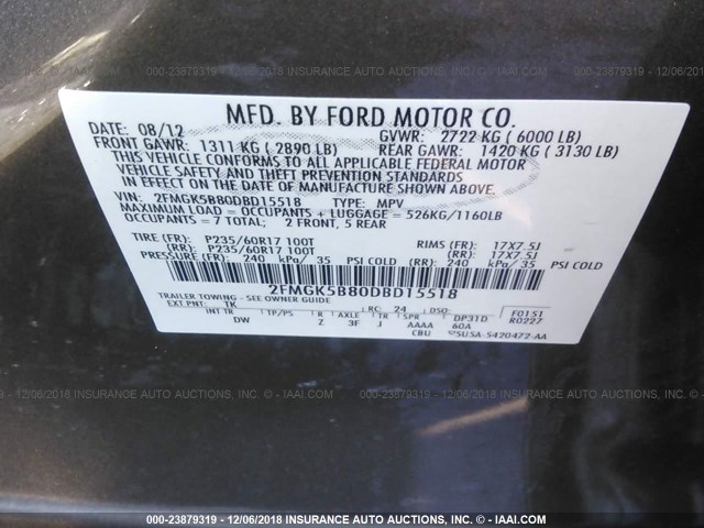 2FMGK5B80DBD15518 - 2013 FORD FLEX SE TAN photo 9