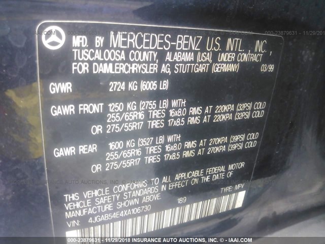 4JGAB54E4XA106730 - 1999 MERCEDES-BENZ ML 320 Dark Blue photo 9