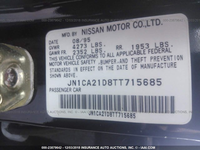 JN1CA21D8TT715685 - 1996 NISSAN MAXIMA GLE/GXE/SE BLACK photo 9