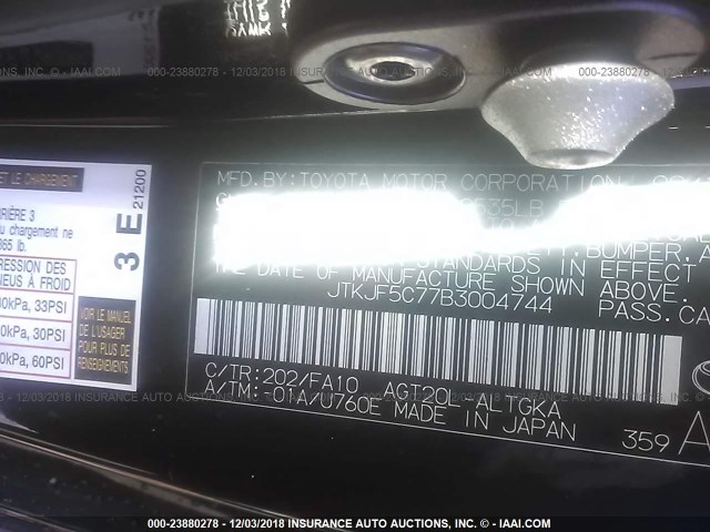 JTKJF5C77B3004744 - 2011 TOYOTA SCION TC 黑色 照片 9