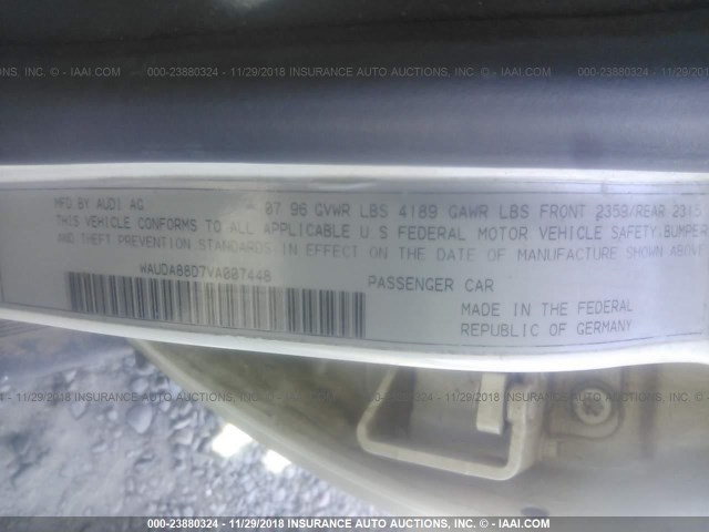 WAUDA88D7VA007448 - 1997 AUDI A4 2.8 WHITE photo 9