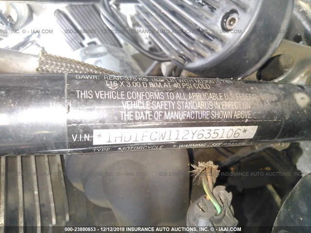 1HD1FCW112Y635106 - 2002 HARLEY-DAVIDSON FLHTCUI BLACK photo 10