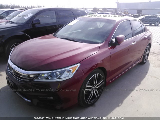 1HGCR2F5XHA041020 - 2017 HONDA ACCORD SPORT RED photo 2