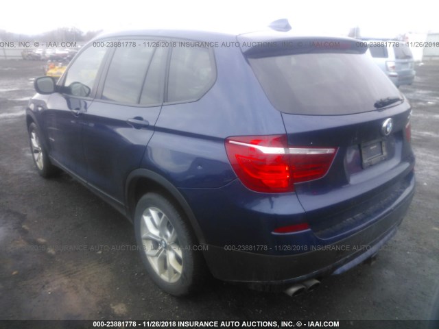 5UXWX7C56BL732560 - 2011 BMW X3 XDRIVE35I BLUE photo 3