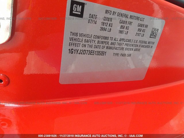 1G1YJ2D73E5135091 - 2014 CHEVROLET CORVETTE STINGRAY/2LT/Z51 RED photo 9