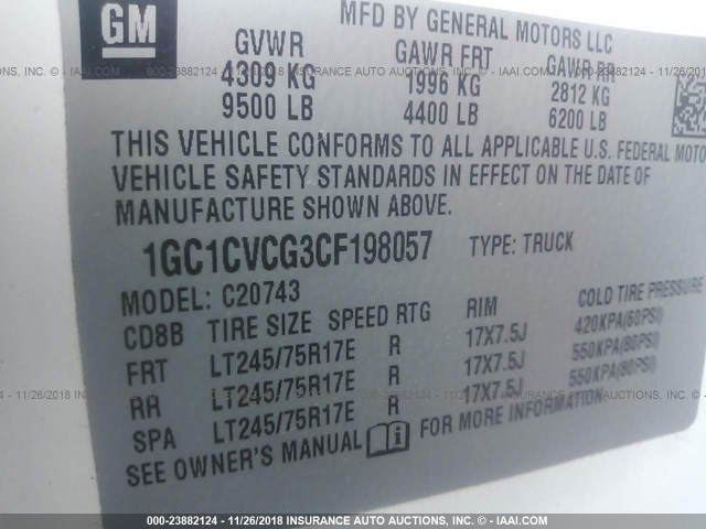 1GC1CVCG3CF198057 - 2012 CHEVROLET SILVERADO C2500 HEAVY DUTY WHITE photo 9