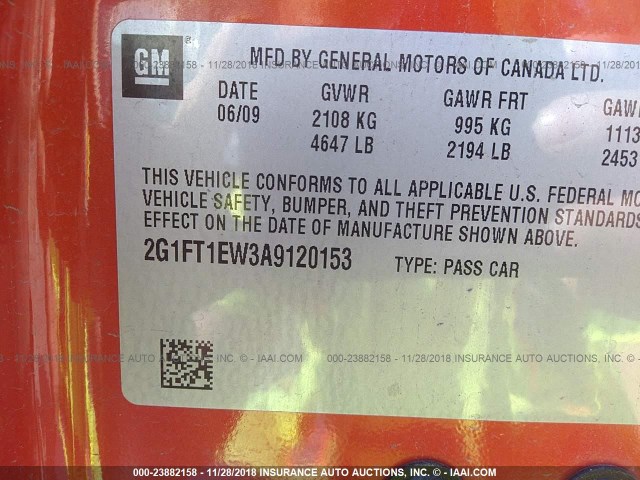 2G1FT1EW3A9120153 - 2010 CHEVROLET CAMARO SS Naranja foto 9