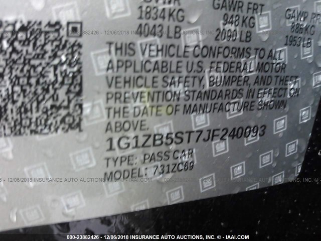 1G1ZB5ST7JF240093 - 2018 CHEVROLET MALIBU LS BLUE photo 9