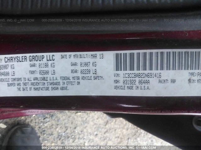 1C3CCBAB2DN691416 - 2013 CHRYSLER 200 LX RED photo 9