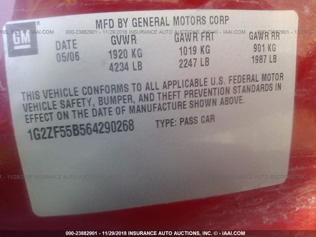 1G2ZF55B564290268 - 2006 PONTIAC G6 SE RED photo 9