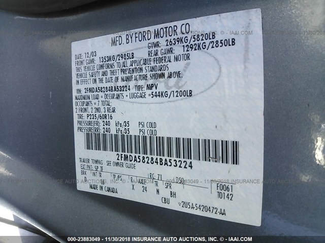 2FMDA58284BA53224 - 2004 FORD FREESTAR LIMITED Light Blue photo 9