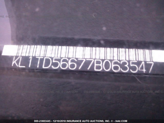 KL1TD56677B063547 - 2007 CHEVROLET AVEO LS SILVER photo 9