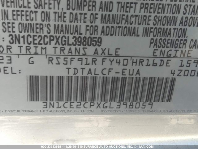 3N1CE2CPXGL398059 - 2016 NISSAN VERSA NOTE S/S PLUS/SV/SL/SR SILVER photo 9