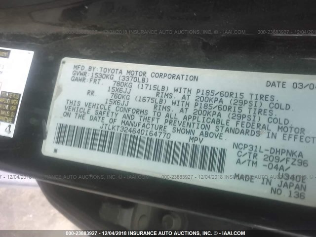 JTLKT324640164770 - 2004 TOYOTA SCION XB Қара фото 9