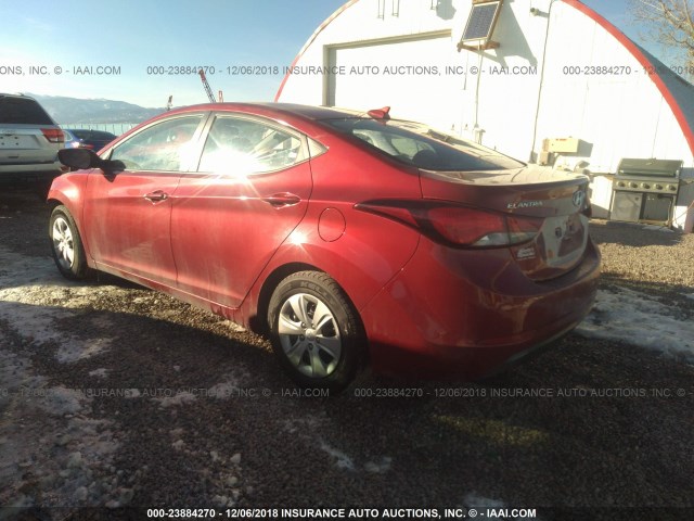 5NPDH4AE7GH701224 - 2016 HYUNDAI ELANTRA SE/SPORT/LIMITED RED photo 3