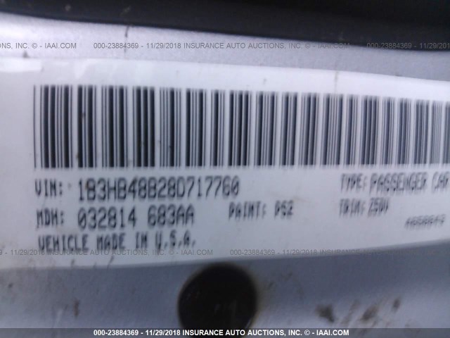 1B3HB48B28D717760 - 2008 DODGE CALIBER SXT SILVER photo 9