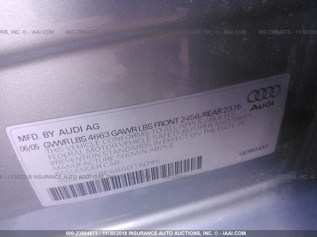 WAUAF78E66A015095 - 2006 AUDI A4 2/TURBO GRAY photo 9