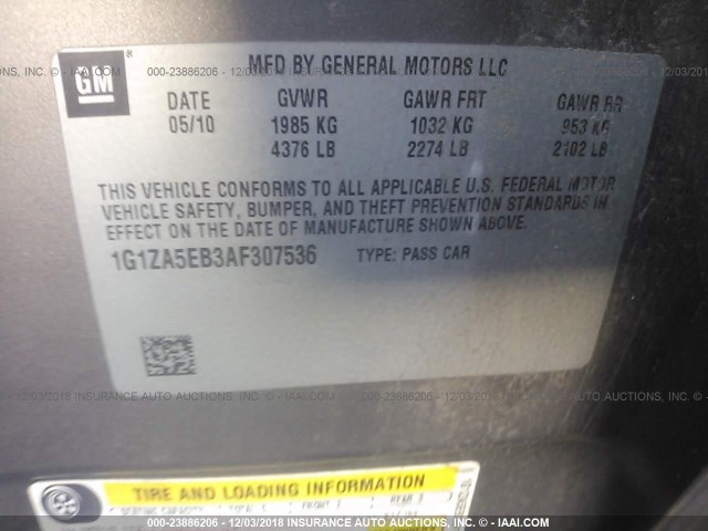 1G1ZA5EB3AF307536 - 2010 CHEVROLET MALIBU LS 棕色 照片 9