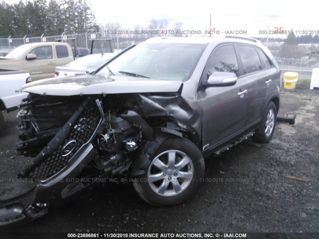 5XYKTDA69DG338054 - 2013 KIA SORENTO LX GOLD photo 2