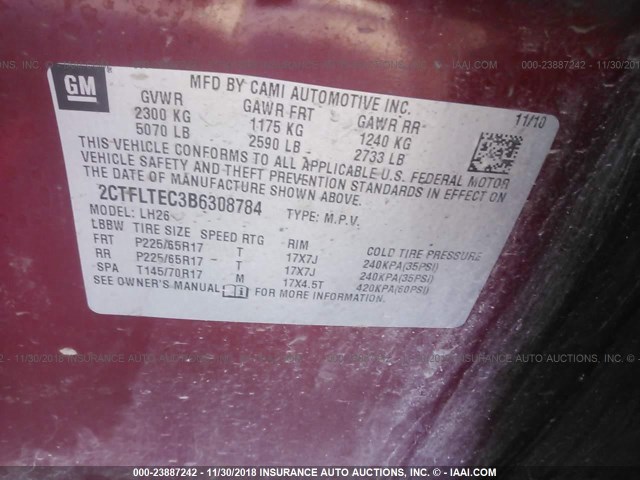 2CTFLTEC3B6308784 - 2011 GMC TERRAIN SLE MAROON photo 9