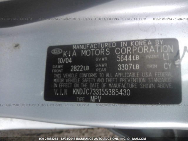 KNDJC733155385430 - 2005 KIA SORENTO EX/LX BLUE photo 9