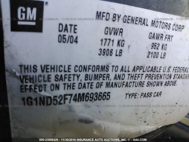 1G1ND52F74M693665 - 2004 CHEVROLET CLASSIC GRAY photo 9