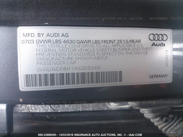 WAUAC48H14K005566 - 2004 AUDI A4 1.8 CABRIOLET GRAY photo 9