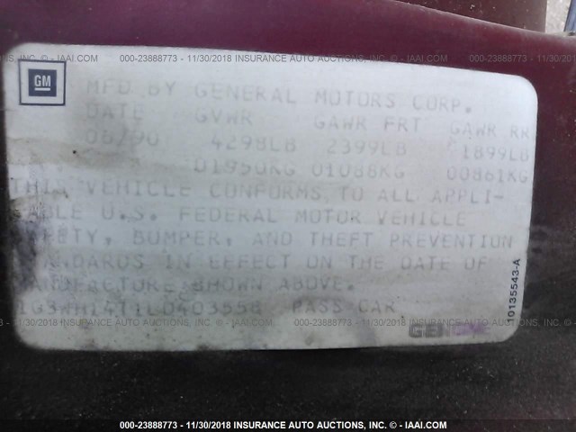 1G3WH14T1LD403558 - 1990 OLDSMOBILE CUTLASS SUPREME  MAROON photo 9