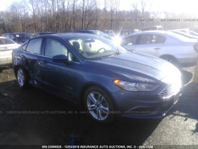 3FA6P0LU4JR119648 - 2018 FORD FUSION SE HYBRID BLUE photo 1