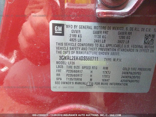 3GNAL2EK4DS560711 - 2013 CHEVROLET CAPTIVA LS 红色 照片 9