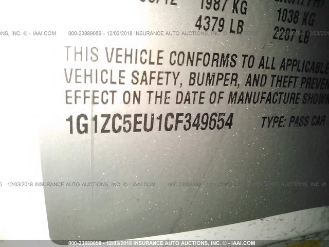 1G1ZC5EU1CF349654 - 2012 CHEVROLET MALIBU 1LT WHITE photo 9