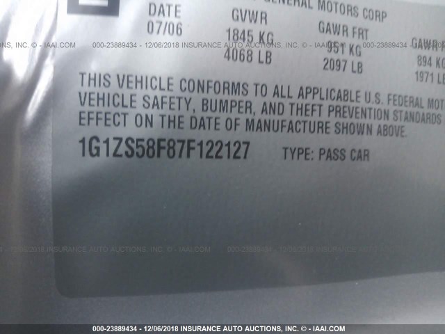 1G1ZS58F87F122127 - 2007 CHEVROLET MALIBU LS SILVER photo 9