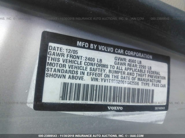 YV1TS592061442556 - 2006 VOLVO S80 2.5T SILVER photo 9