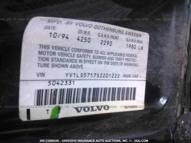YV1LS5717S2201222 - 1995 VOLVO 850 მწვანე ფოტო 9