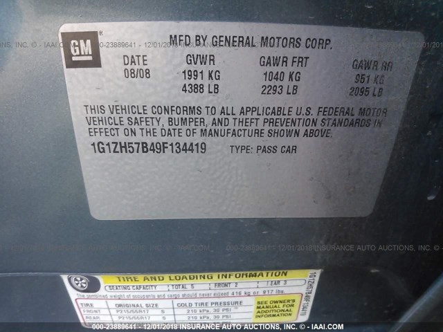 1G1ZH57B49F134419 - 2009 CHEVROLET MALIBU 1LT მწვანე ფოტო 9