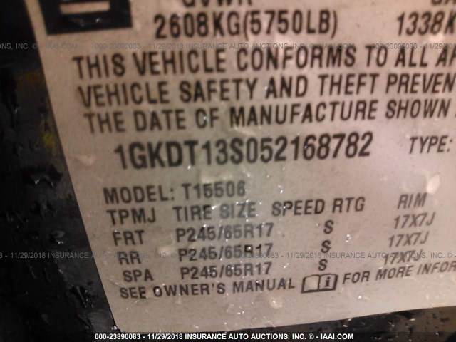 1GKDT13S052168782 - 2005 GMC ENVOY BLACK photo 9