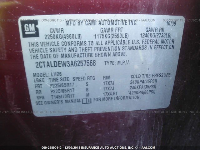 2CTALDEW3A6257568 - 2010 GMC TERRAIN SLE RED photo 9