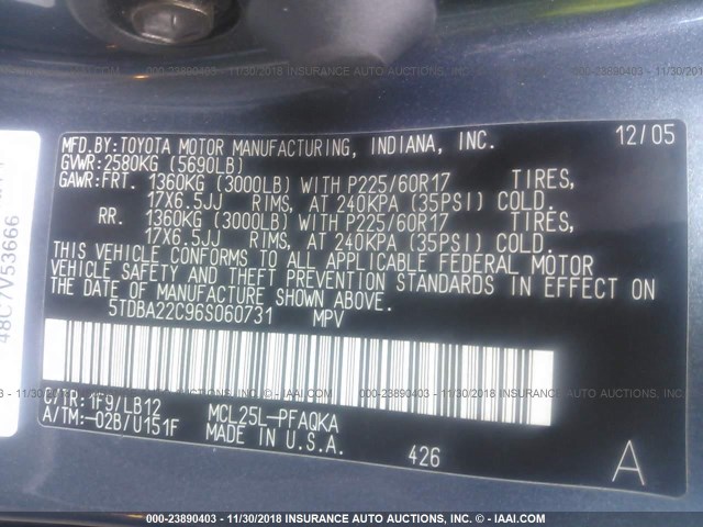 5TDBA22C96S060731 - 2006 TOYOTA SIENNA XLE/XLE LIMITED GRAY photo 9