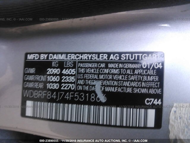 WDBRF84J74F531866 - 2004 MERCEDES-BENZ C 320 4MATIC SILVER photo 9