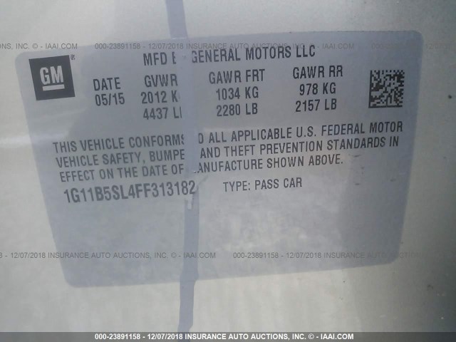 1G11B5SL4FF313182 - 2015 CHEVROLET MALIBU LS 棕色 照片 9