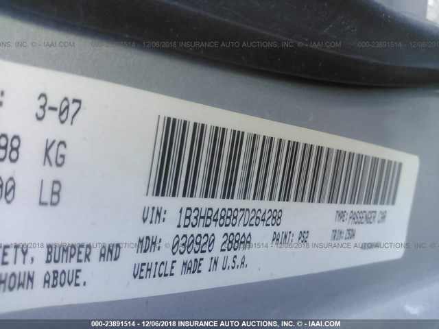 1B3HB48B87D264288 - 2007 DODGE CALIBER SXT SILVER photo 9