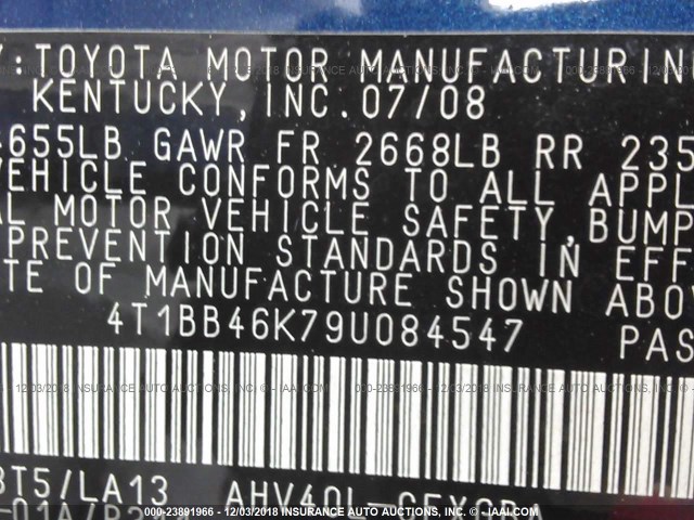 4T1BB46K79U084547 - 2009 TOYOTA CAMRY HYBRID BLUE photo 9