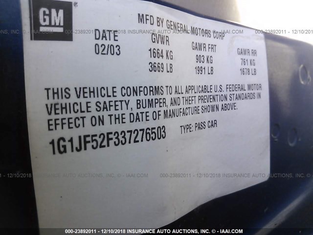 1G1JF52F337276503 - 2003 CHEVROLET CAVALIER LS 蓝色 照片 9