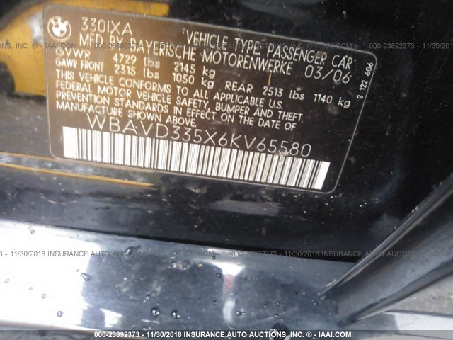 WBAVD335X6KV65580 - 2006 BMW 330 XI BLACK photo 9